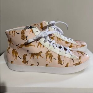 Women’s Pink Leopard-Print High-Top Sneakers